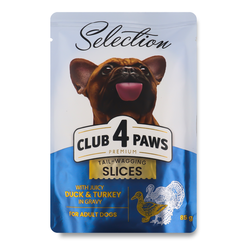 Корм д/дорослих собак малих порід Преміум Селекшн Шматочки з качкою та індичкою в соусі 85г пауч Клуб 4 лапи
