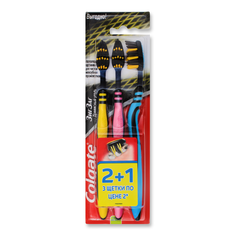 Щітка зубна Zig Zag Charcoal середня 3шт Colgate