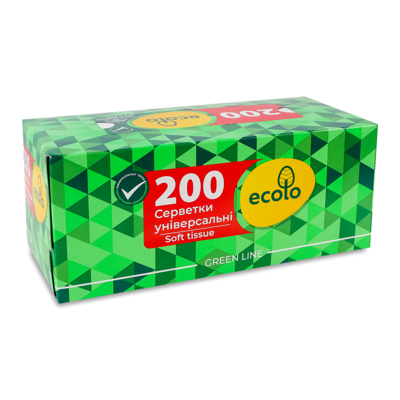 Серветки паперові 20*21см 2шари 200шт коробка Еколо