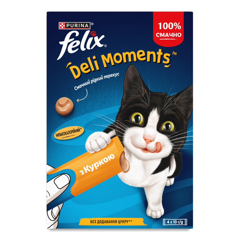 Ласощі д/котів Перекус Deli Moments з куркою рідкий 4*10г саше Felix