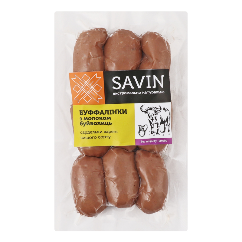 Сардельки варені Буффалінки з молоком буйволиць Savin Product в/с кг