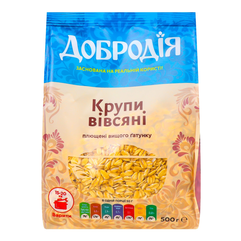 Крупи вівсяні плющені Добродія м/у