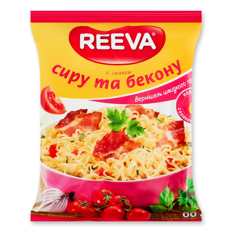 Вермішель швидкого приготування з cмаком сиру та бекону 60г Reeva