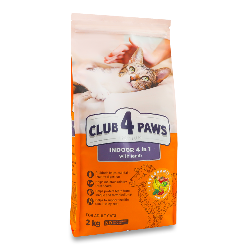 Корм д/котів що живуть в приміщенні Premium 4в1 з ягням сухий 2кг Club 4 Paws