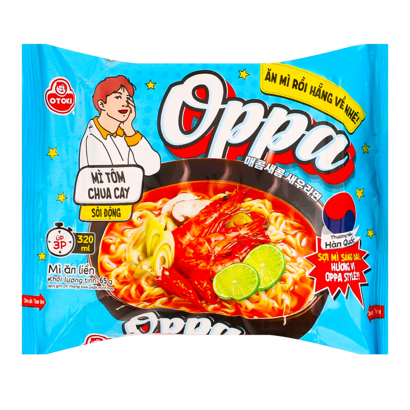 Локшина швидкого приготування зі смаком гостро-кислих креветок Oppa Otoki м/у