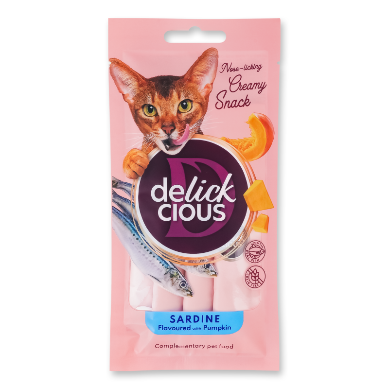 Ласощі д/котів Сардина з додаванням гарбуза 4*15г м/у Delickcious