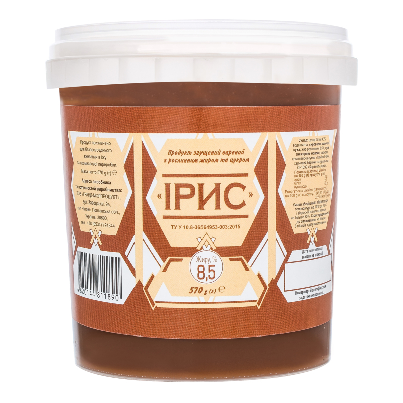 Продукт згущений 8.5% варений з рослинним жиром та цукром Ірис Гранд-Молпродукт відро