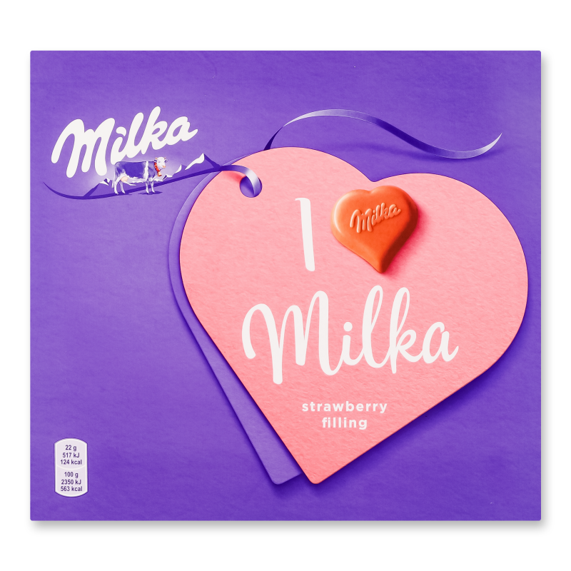 Цукерки з кремово-полуничною начинкою в молочному шоколаді 110г Milka
