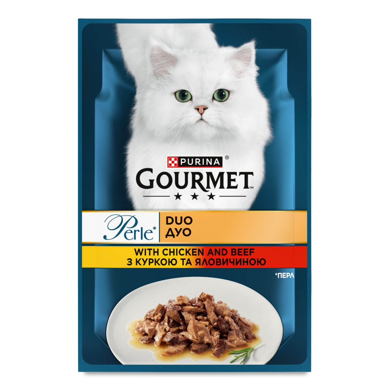 Корм д/дорослих котів Perle Duo філе з куркою та яловичиною 85г Gourmet
