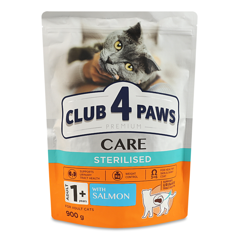 Корм д/дорослих стерилізованих котів Premium з лососем сухий 900г Club 4 Paws
