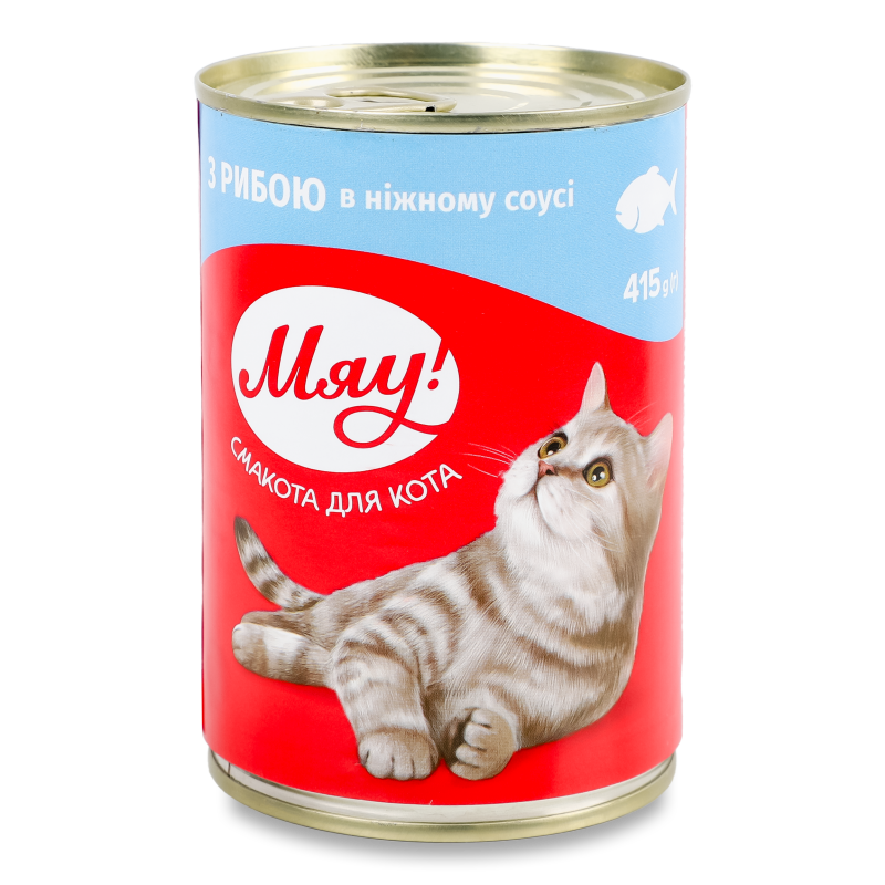 Корм д/котів Рибне асорті в ніжному соусі 415г ж/б Мяу!