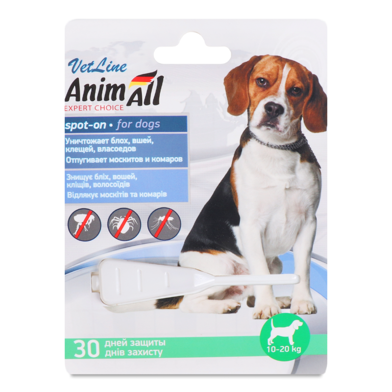 Краплі протипаразитні д/собак від 10 до 20кг VetLine spot-on 4мл AnimAll