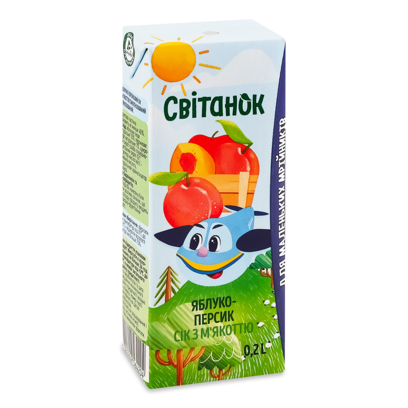 Сік яблучно-персиковий з м’якоттю 0,2л т/п Світанок
