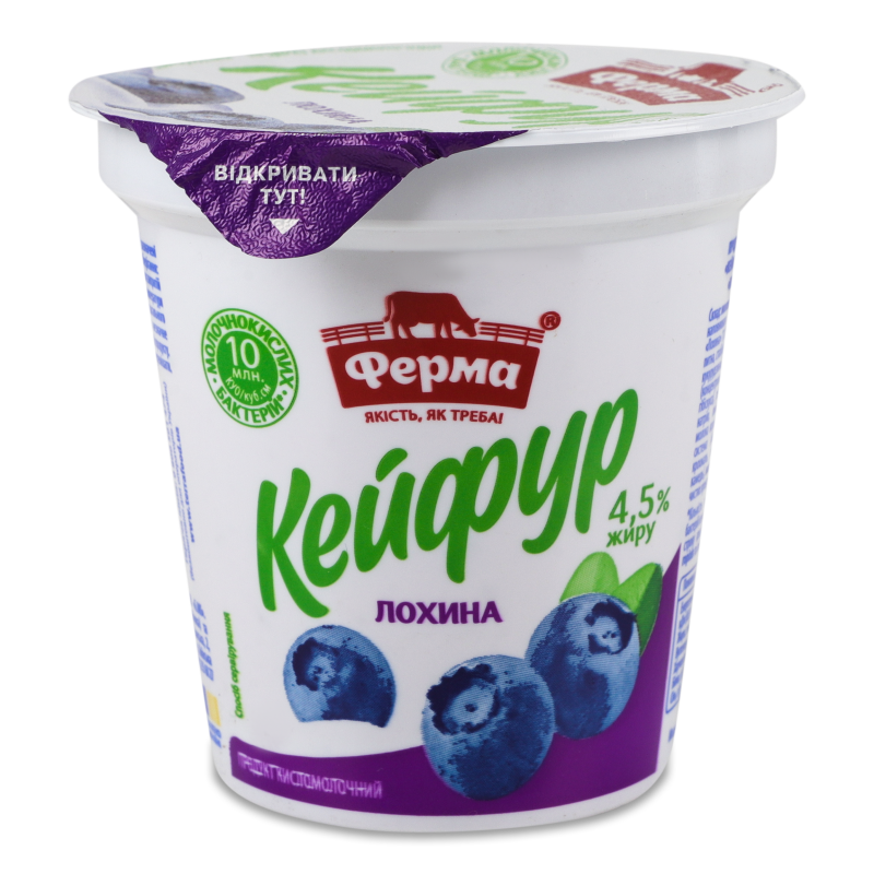 Продукт кисломолочний Кейфур Лохина 4,5% 250г стакан Ферма