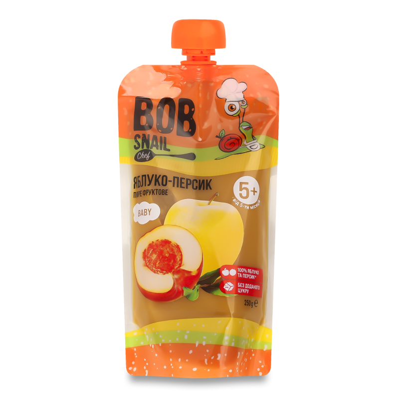 Пюре фруктове Яблуко-персик від 5місяців 250г пауч Bob Snail