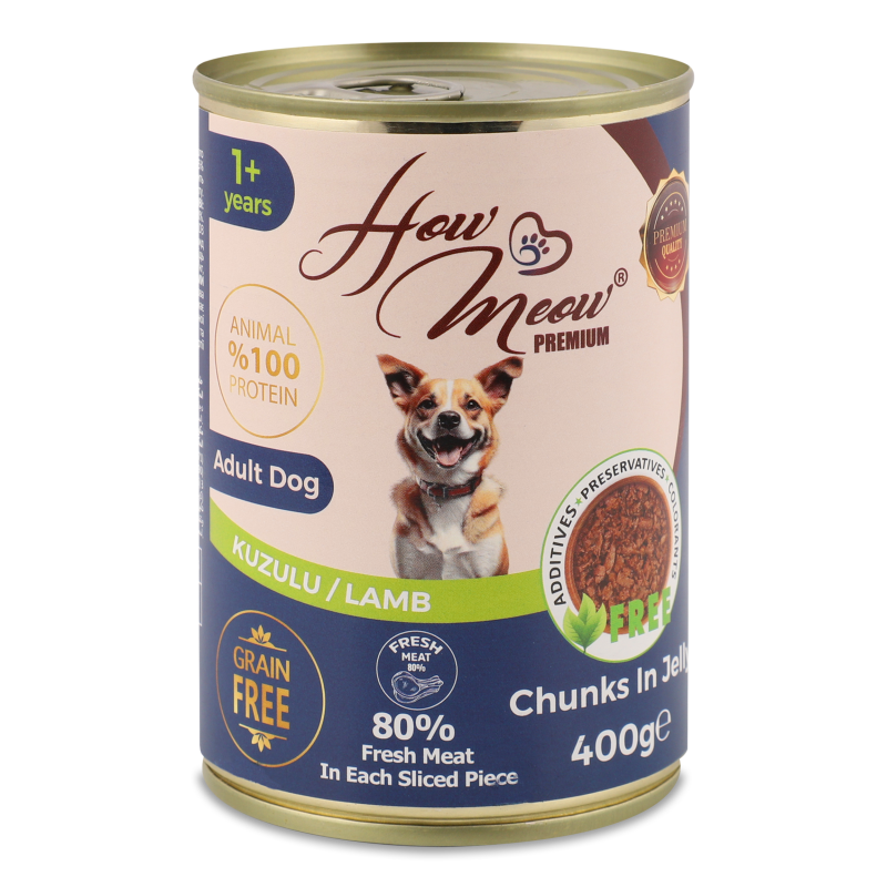 Корм д/дорослих собак з ягням 400г ж/б How Meow