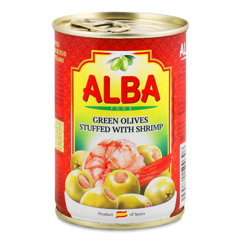 Оливки фаршировані креветками 300мл ж/б з ключем Alba Food