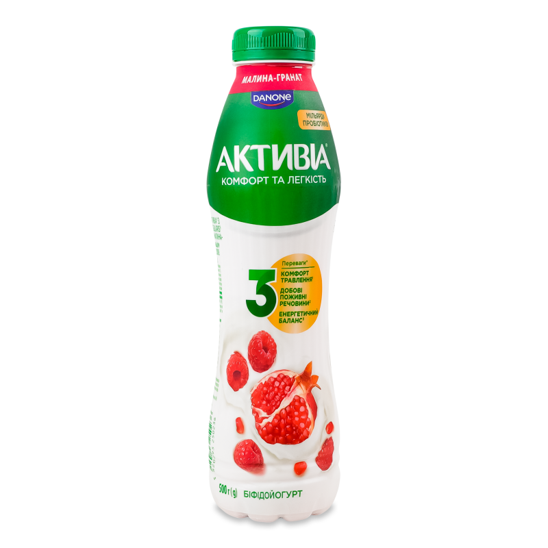Біфідойогурт питний з наповнювачем Малина-гранат 1,2% 500г пет Активіа