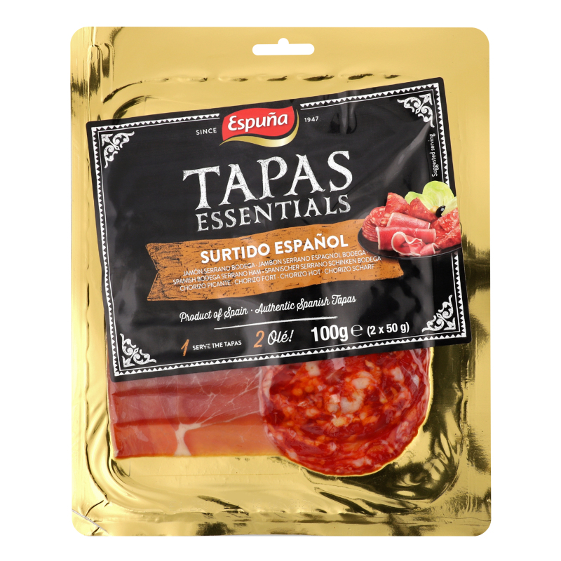 Набір м'ясний нарізка Чорізо Гостра Хамон Серрано Бодега Tapas Essentials Espuna в/у 50гх2