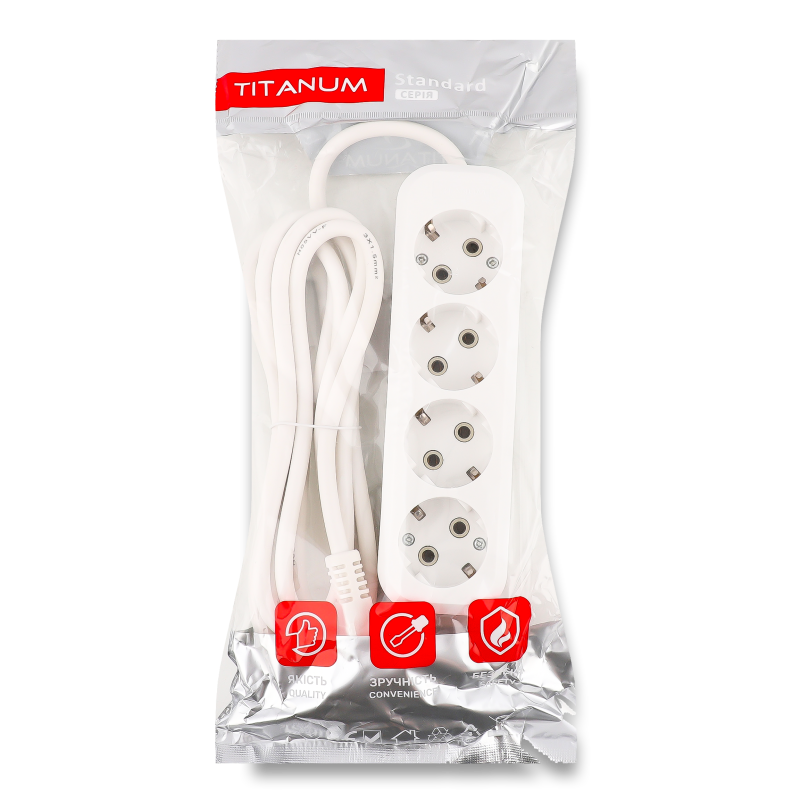 Подовжувач мережевий 4гнізда з заземленням 3м ТF-ES416G-3W Тітанум