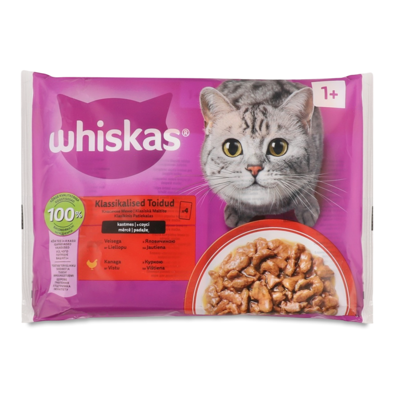 Корм д/котів Яловичина Курка в соусі 4*85г пауч Whiskas