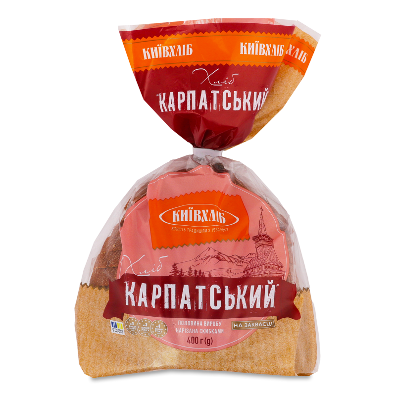 Хліб Карпатський на заквасці половинка нарізаний скибками 400г плівка Київхліб