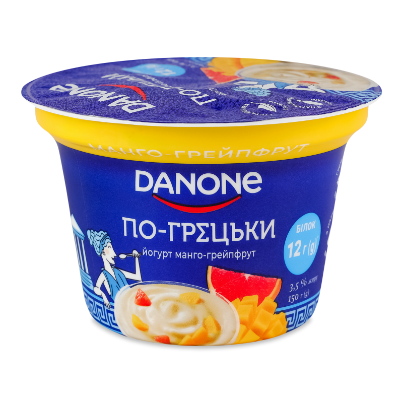Йогурт По-грецьки з наповнювачем Манго-грейпфрут 3,5% 150г стакан Danone