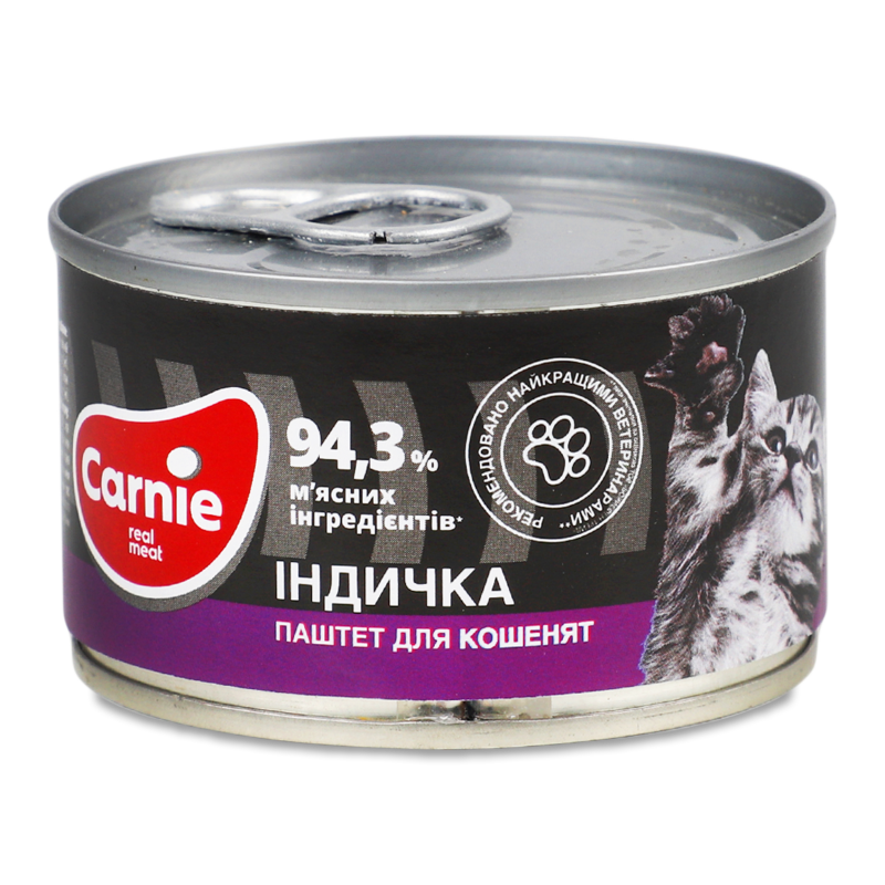 Корм д/кошенят Паштет м”ясний з індичкою 100г ж/б Carnie