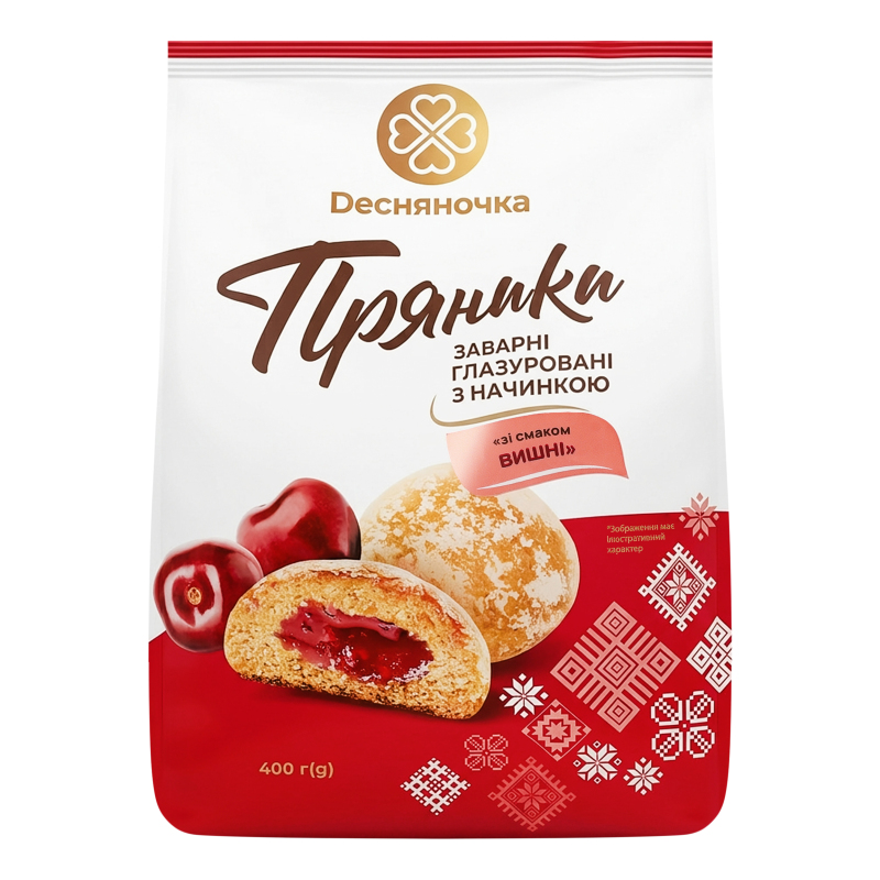 Пряники заварні глазуровані з начинкою Зі смаком вишні Dесняночка м/у