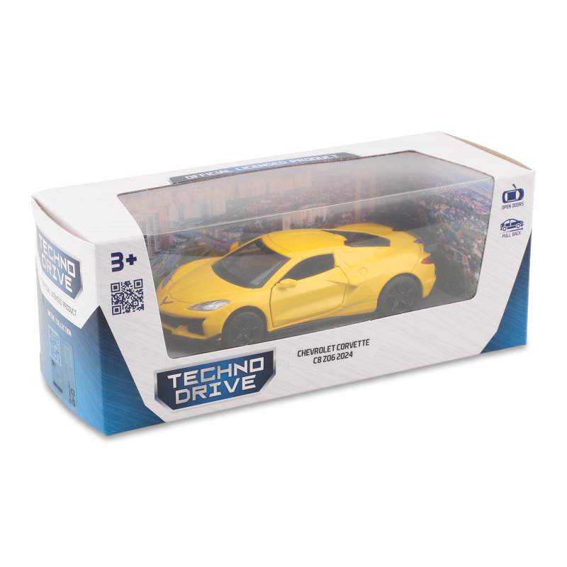 Іграшка Автомодель Chevrolet Corvette C8 Z06 2024 жовтий/червоний TechnoDrive