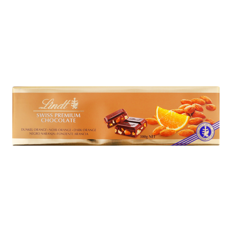 Шоколад черный с апельсином и миндалем Swiss Premium Lindt м/у