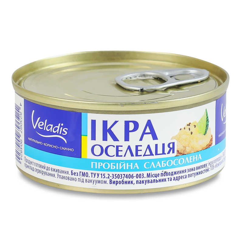 Ікра оселедця пробійна с/с 100г ж/б з ключем Veladis