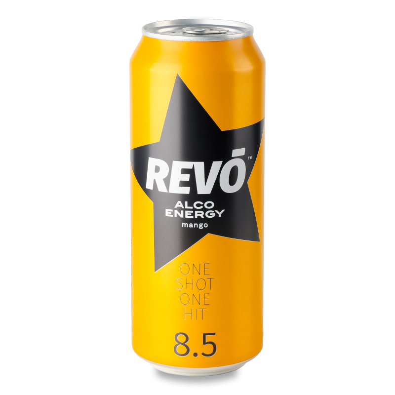 Напій енергетичний слабоалкогольний Mango сильногазований 8,5% 0,5л ж/б Revo