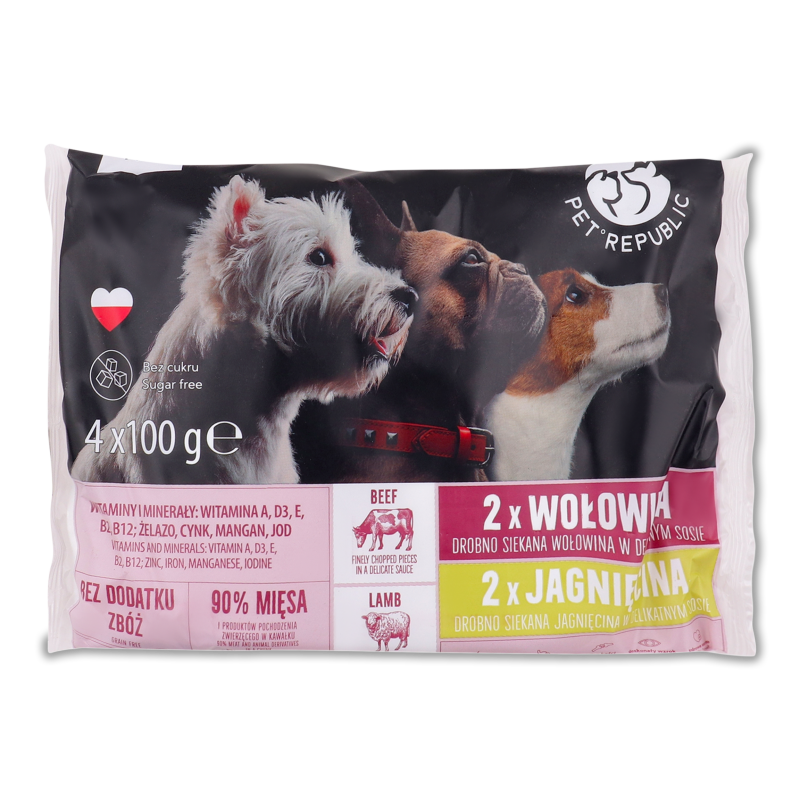 Корм д/собак Шматочки яловиничи/баранини в соусі 2*2*100г пауч Pet Republic
