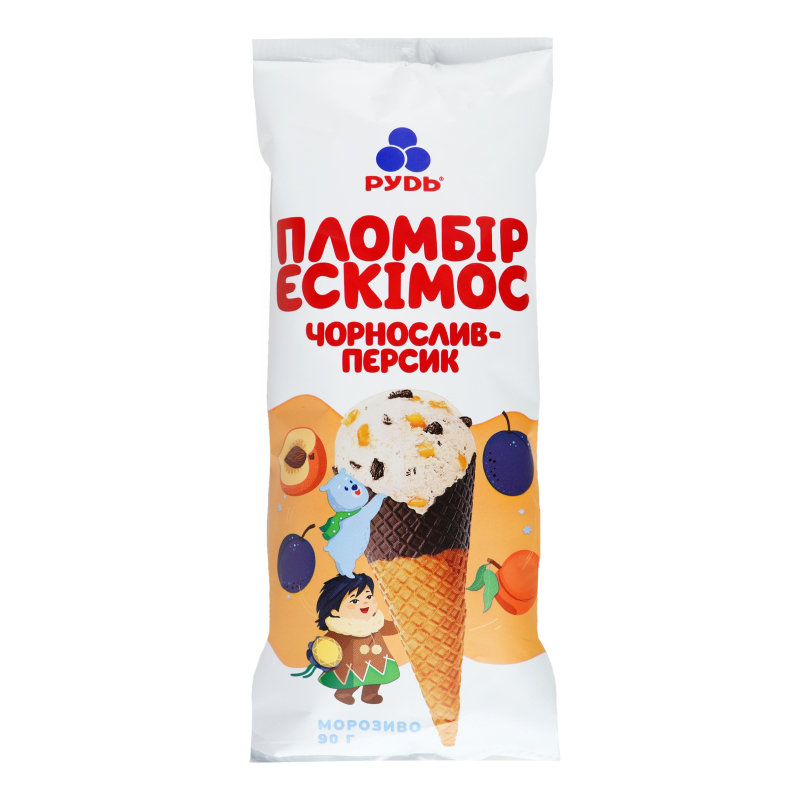 Морозиво пломбір Чорнослив-персик Ескімос Рудь м/у 90г Rud