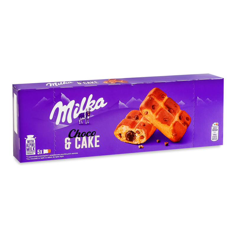 Тістечко бісквітне з шоколадною начинкою та штаточками молочного шоколаду 5*35г Мілка