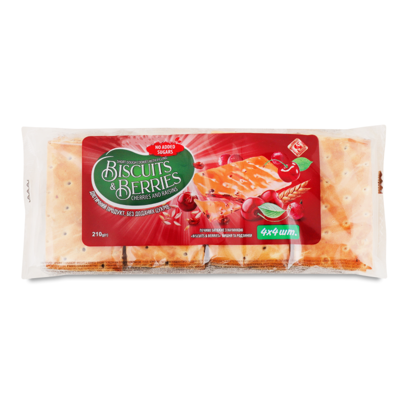 Печиво затяжне Biscuits&Berries з начинкою Вишня та родзинки 210г Житомирські ласощі