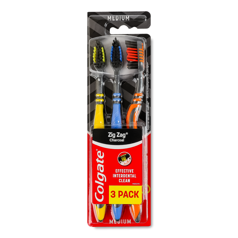 Щітка зубна Zig Zag Charcoal середня 3шт Colgate