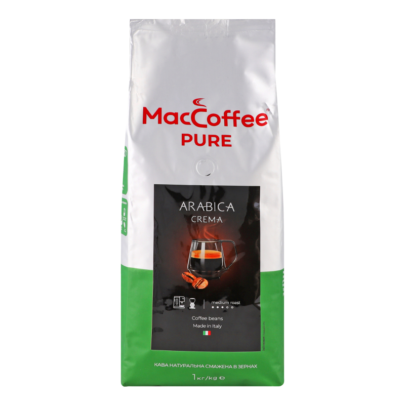 Кофе натуральный жареный в зернах Arabica Crema Pure MacCoffee м/у