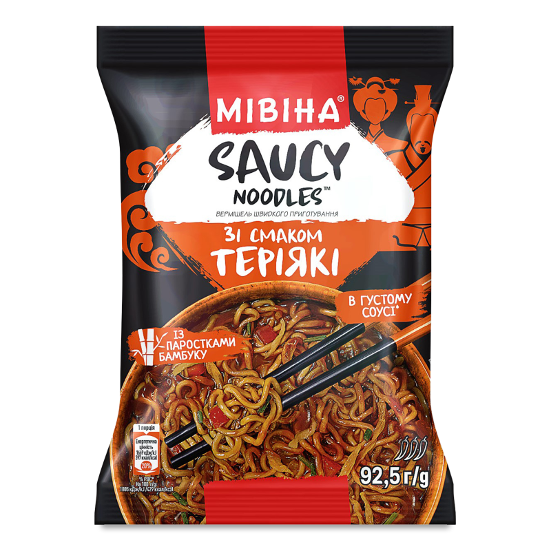 Вермішель швидкого приготування Saucy Noodles в соусі з смаком Теріякі 92,5г Мівіна