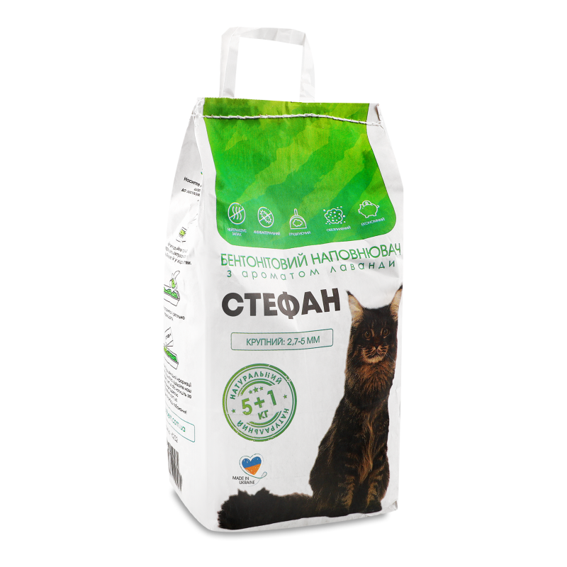 Наповнювач д/котячого туалету з ароматом лаванди бентонітовий крупний 6кг Стефан