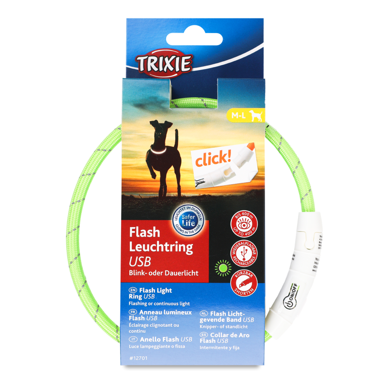 Нашийник д/собак зелений з підсвічуванням та USB 7мм 45см Тріксі