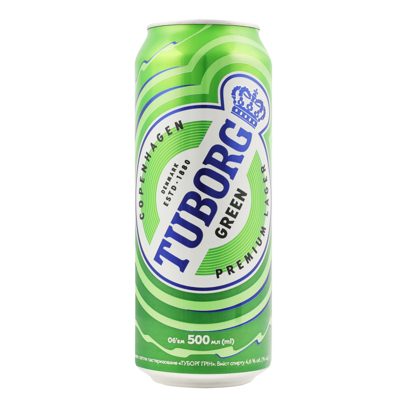 Пиво 500мл 4.6% світле пастеризоване Green Tuborg з/б Tuborg