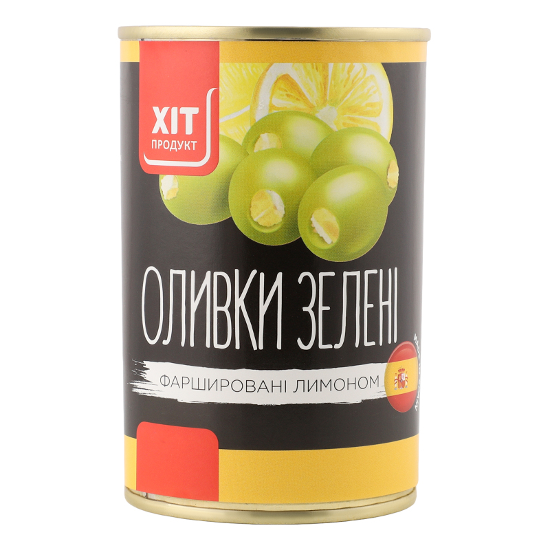 Оливки зелені фаршировані лимоном Хіт Продукт з/б