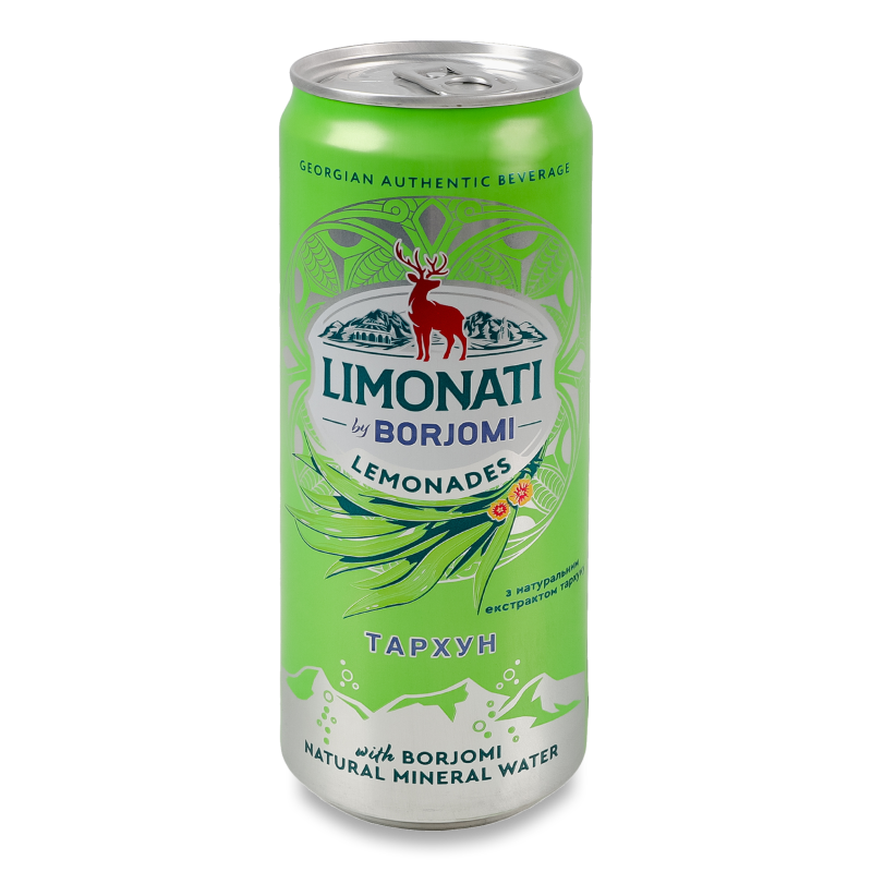Напій безалкогольний Limonati Тархун соковий сильногазований 330мл ж/б Borjomi