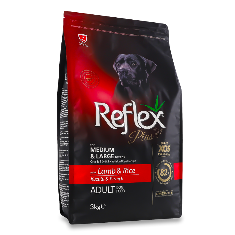 Корм д/собак середніх та великих порід з ягням та рисом сухий 3кг Reflex Plus