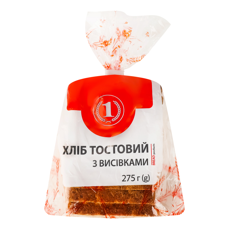 Хліб половинка в нарізці тостовий з висівками ТМ "1" м/у
