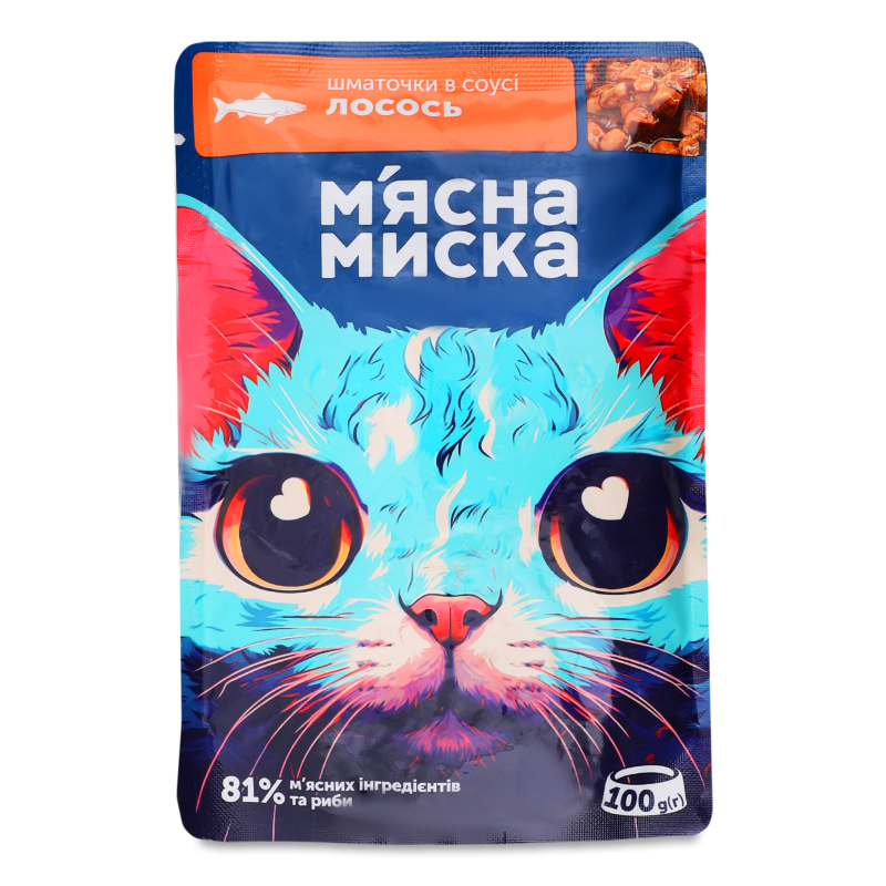 Корм д/котів Шматочки з лососем в соусі 100г пауч М’ясна миска