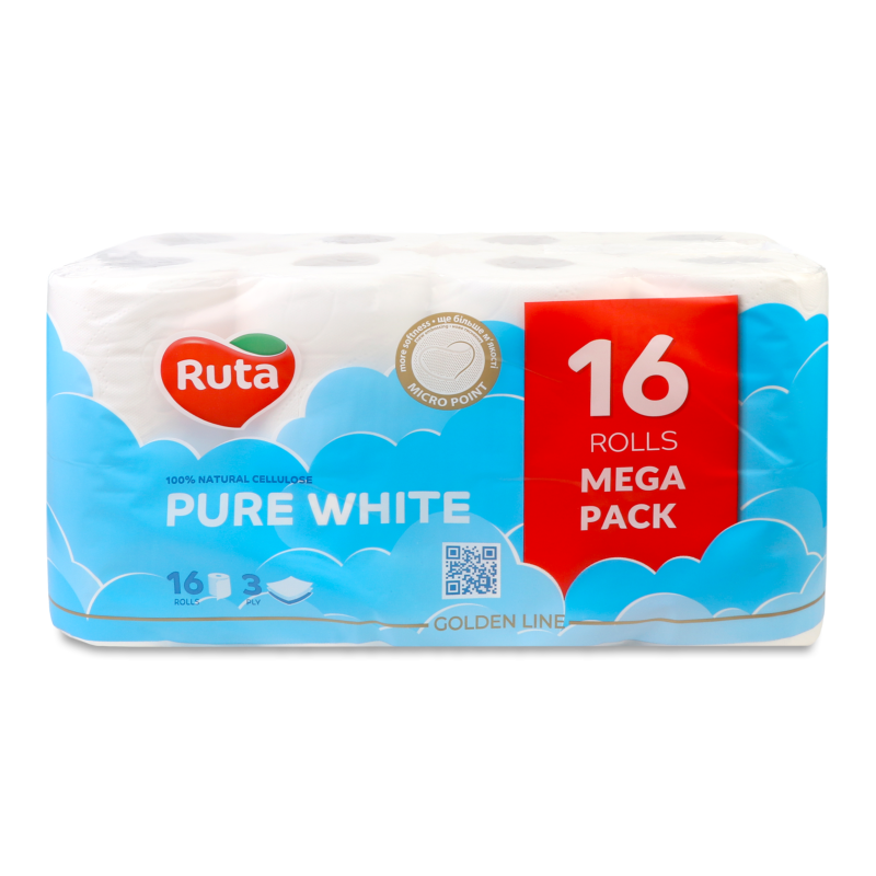 Папір туалетний Premium Pure white 3шари 16шт Ruta