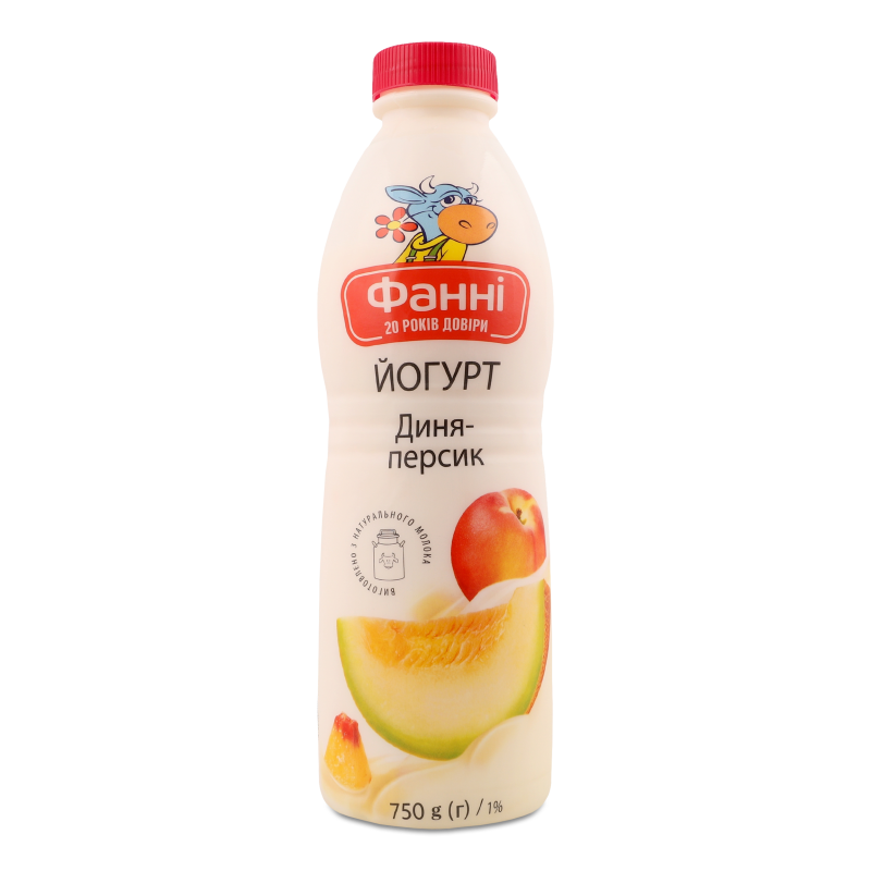 Йогурт питний з наповнювачем Диня-персик 1% 750г пет Фанні
